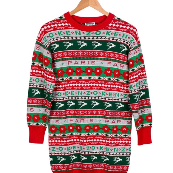 Kenzo holiday Vibrant kids Red and Green Holiday Sweater dress New